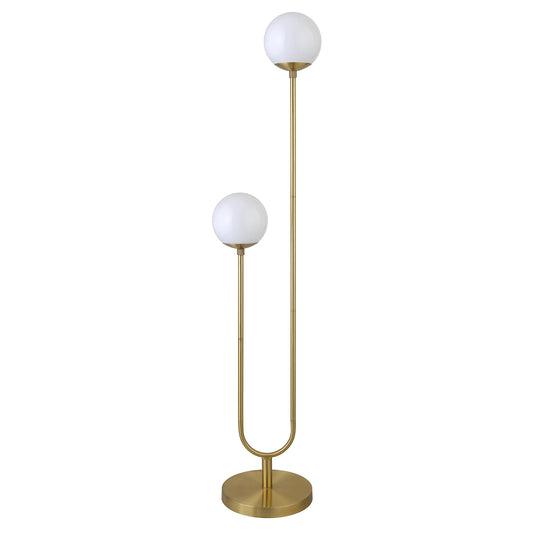 Gold And White Two Light Novelty Floor Lamp With White Glass Globe Shade By Homeroots | Floor Lamps | Modishstore - 1