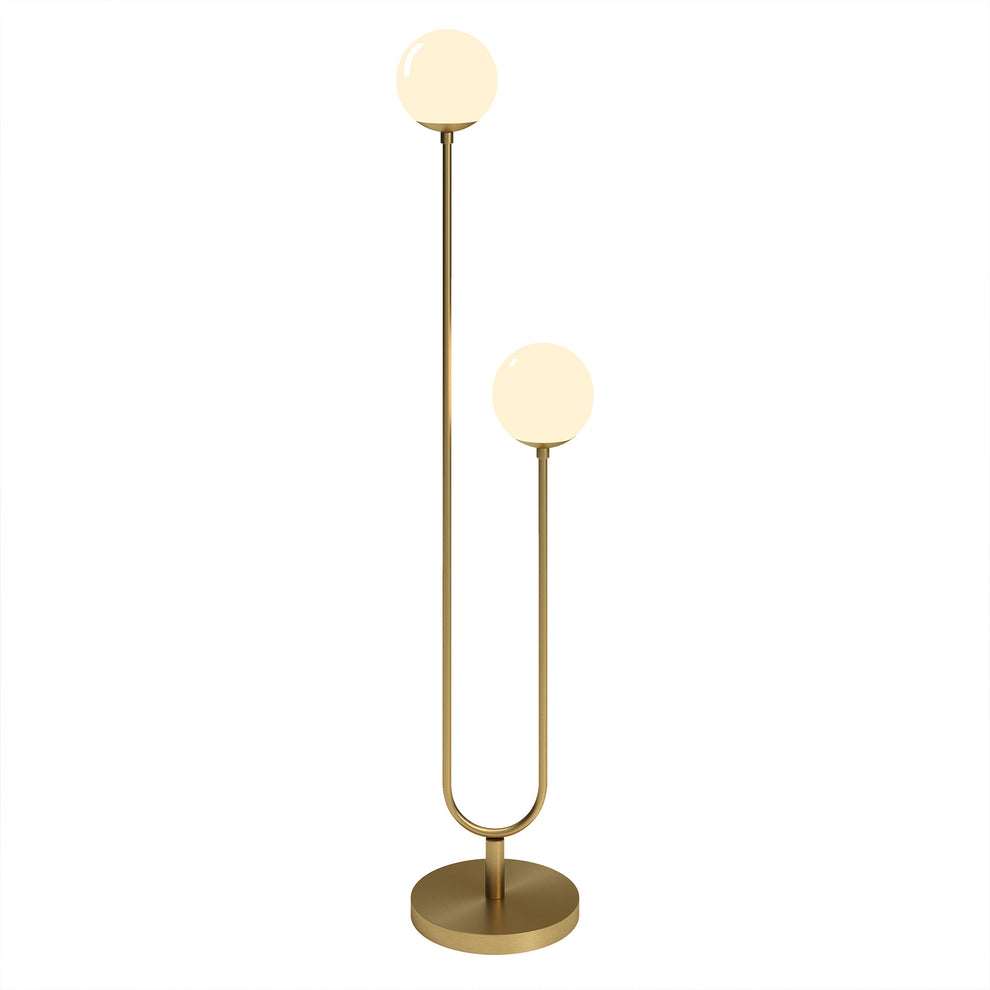 Gold And White Two Light Novelty Floor Lamp With White Glass Globe Shade By Homeroots | Floor Lamps | Modishstore - 8