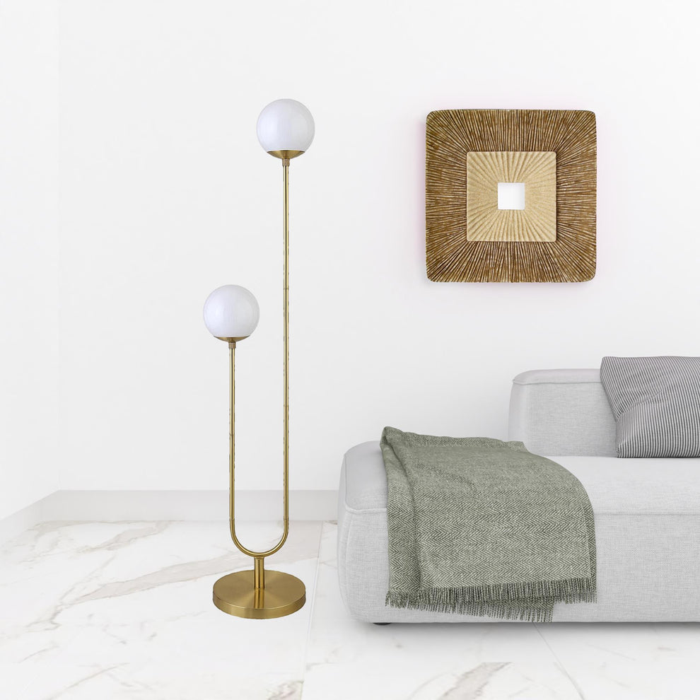 Gold And White Two Light Novelty Floor Lamp With White Glass Globe Shade By Homeroots | Floor Lamps | Modishstore - 2