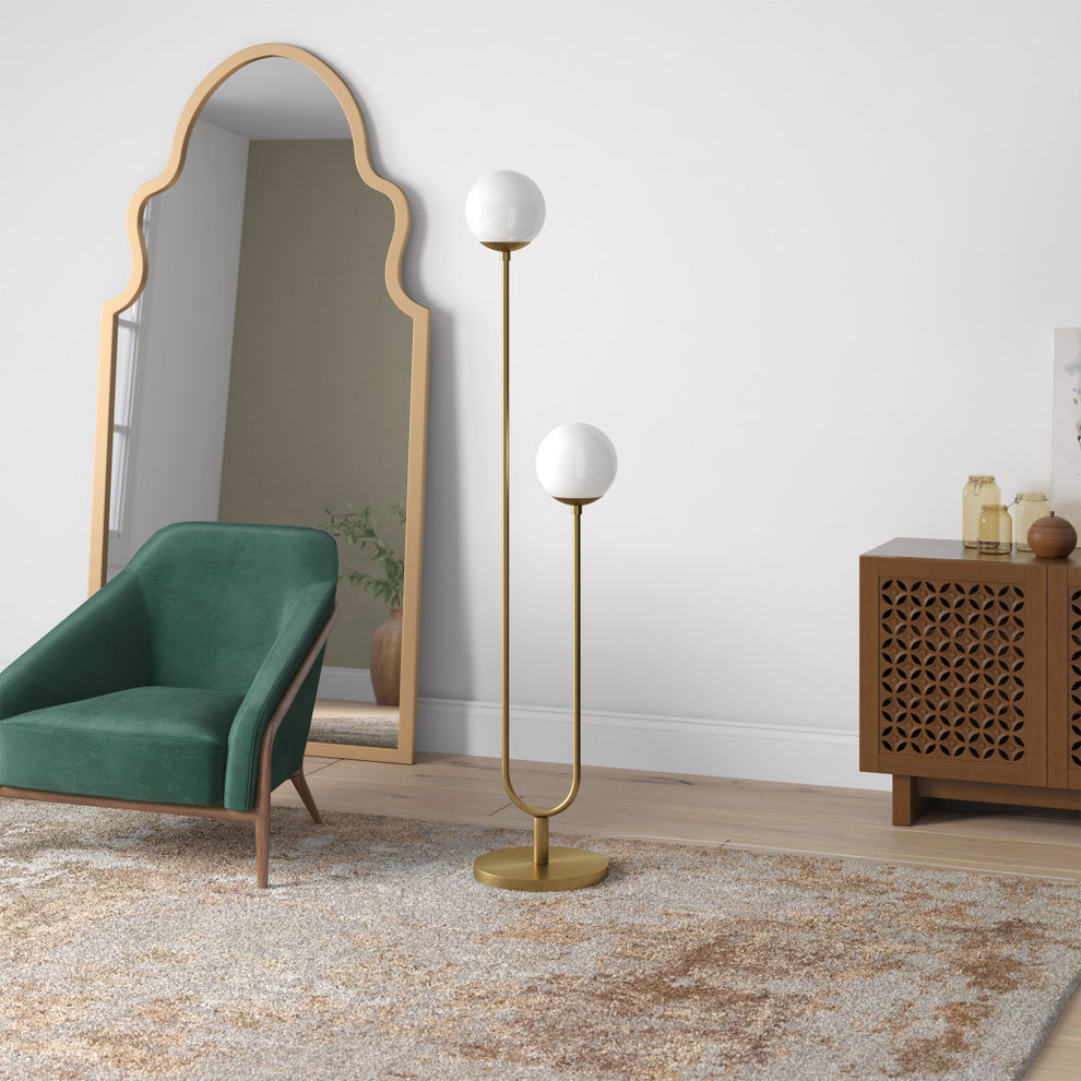 Gold And White Two Light Novelty Floor Lamp With White Glass Globe Shade By Homeroots | Floor Lamps | Modishstore - 5