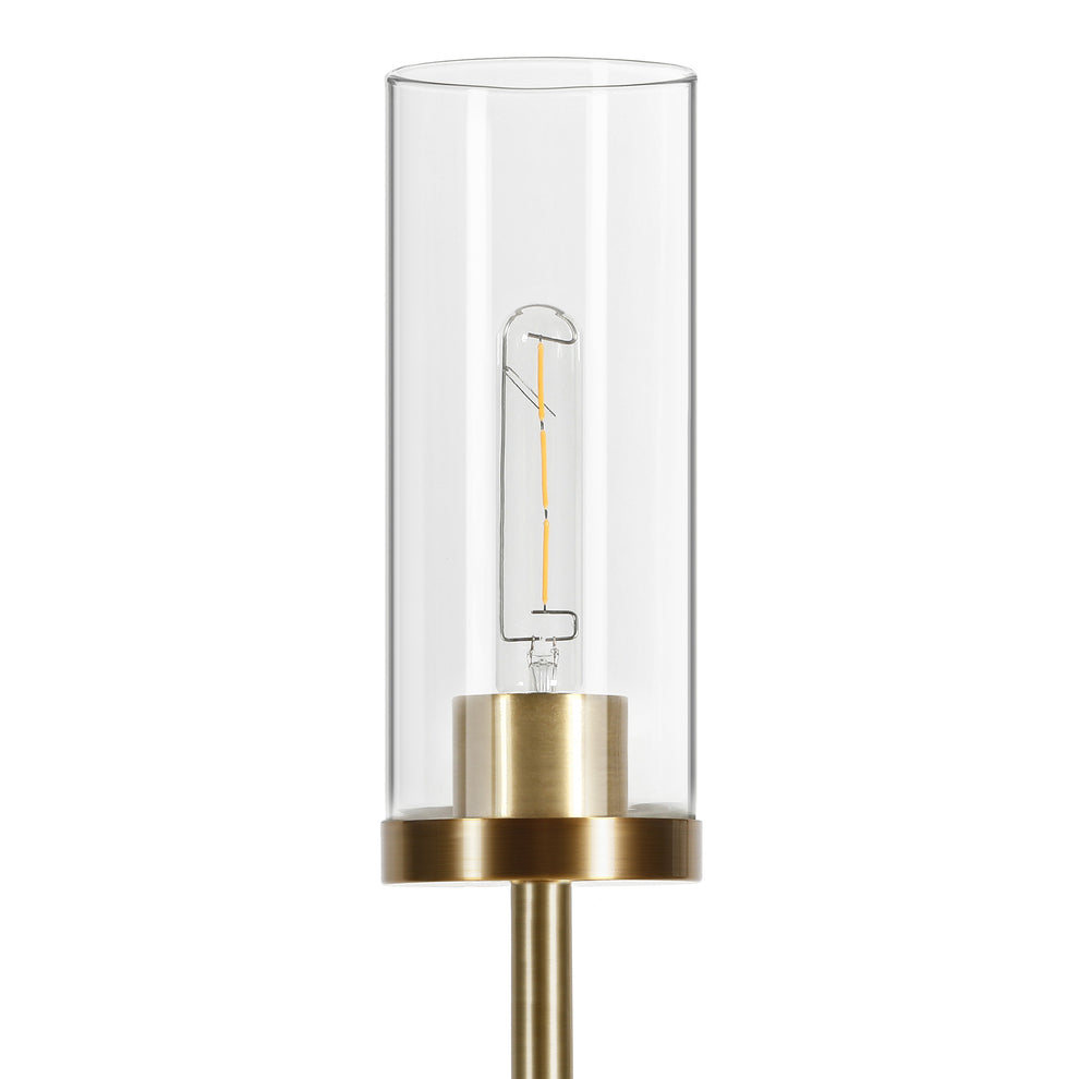 Brass Two Light Torchiere Floor Lamp With Clear Transparent Glass Drum Shade By Homeroots | Floor Lamps | Modishstore - 4