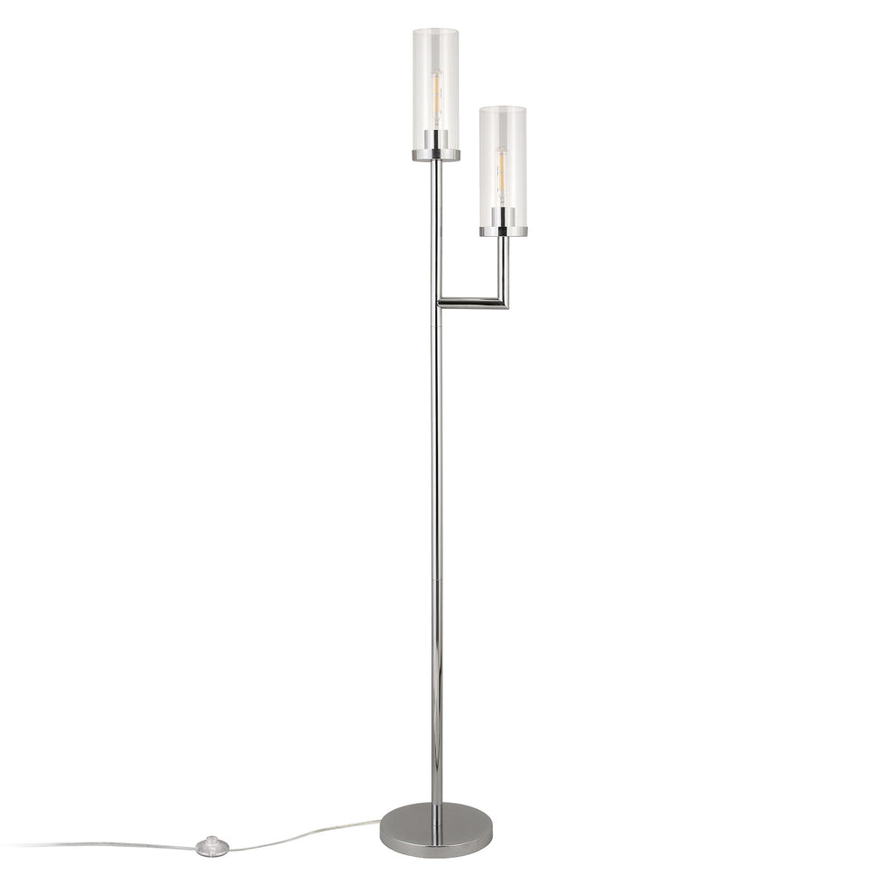 Nickel Two Light Torchiere Floor Lamp With Clear Transparent Glass Drum Shade By Homeroots | Floor Lamps | Modishstore - 8