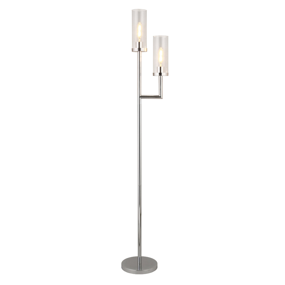 Nickel Two Light Torchiere Floor Lamp With Clear Transparent Glass Drum Shade By Homeroots | Floor Lamps | Modishstore - 2