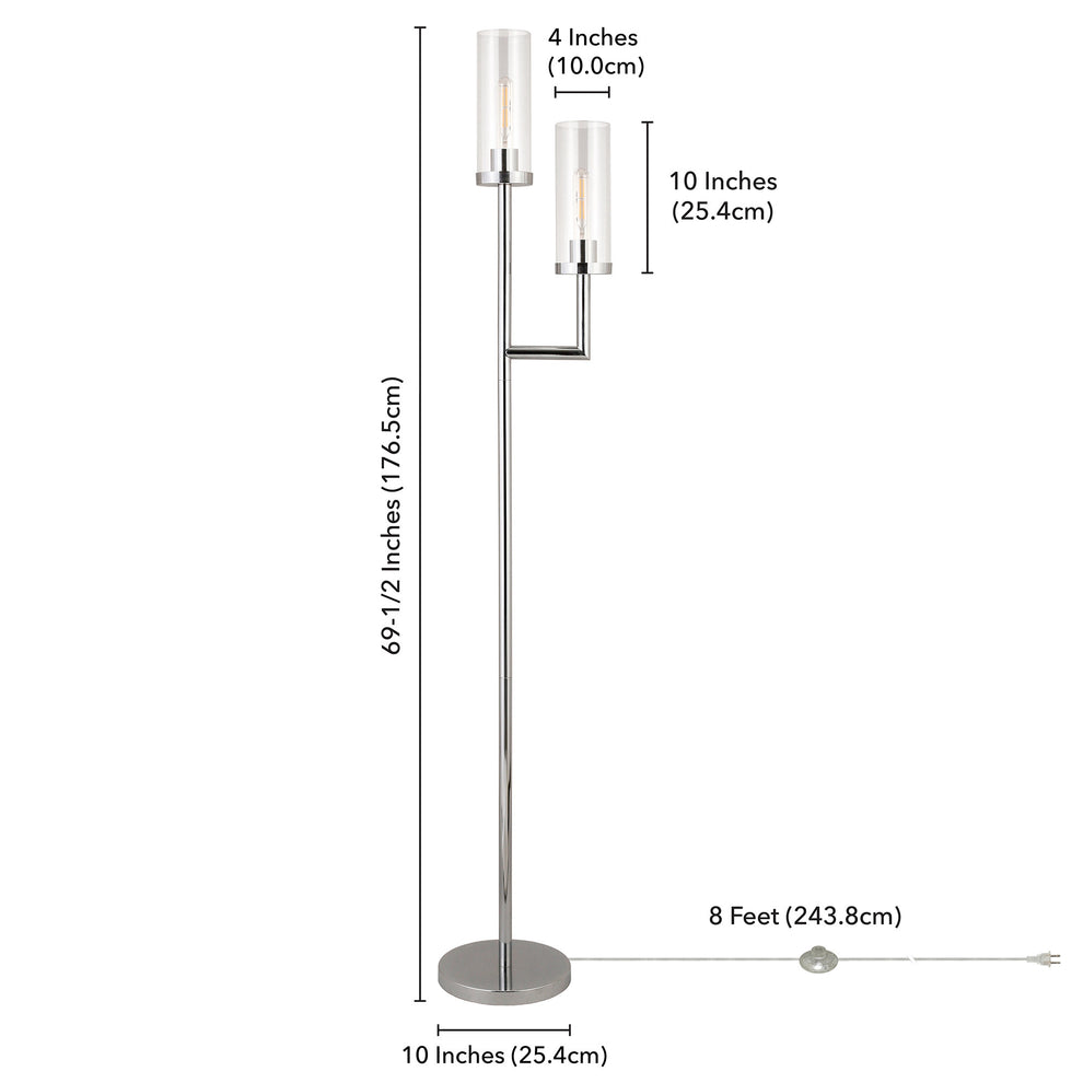 Nickel Two Light Torchiere Floor Lamp With Clear Transparent Glass Drum Shade By Homeroots | Floor Lamps | Modishstore - 7