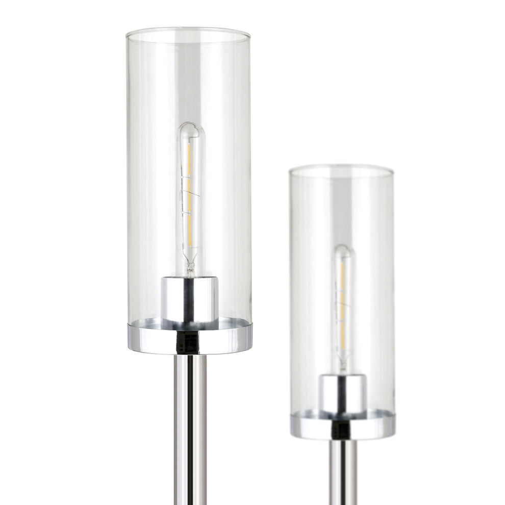Nickel Two Light Torchiere Floor Lamp With Clear Transparent Glass Drum Shade By Homeroots | Floor Lamps | Modishstore - 4