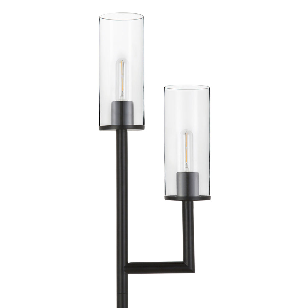 Black Two Light Torchiere Floor Lamp With Clear Transparent Glass Drum Shade By Homeroots | Floor Lamps | Modishstore - 3