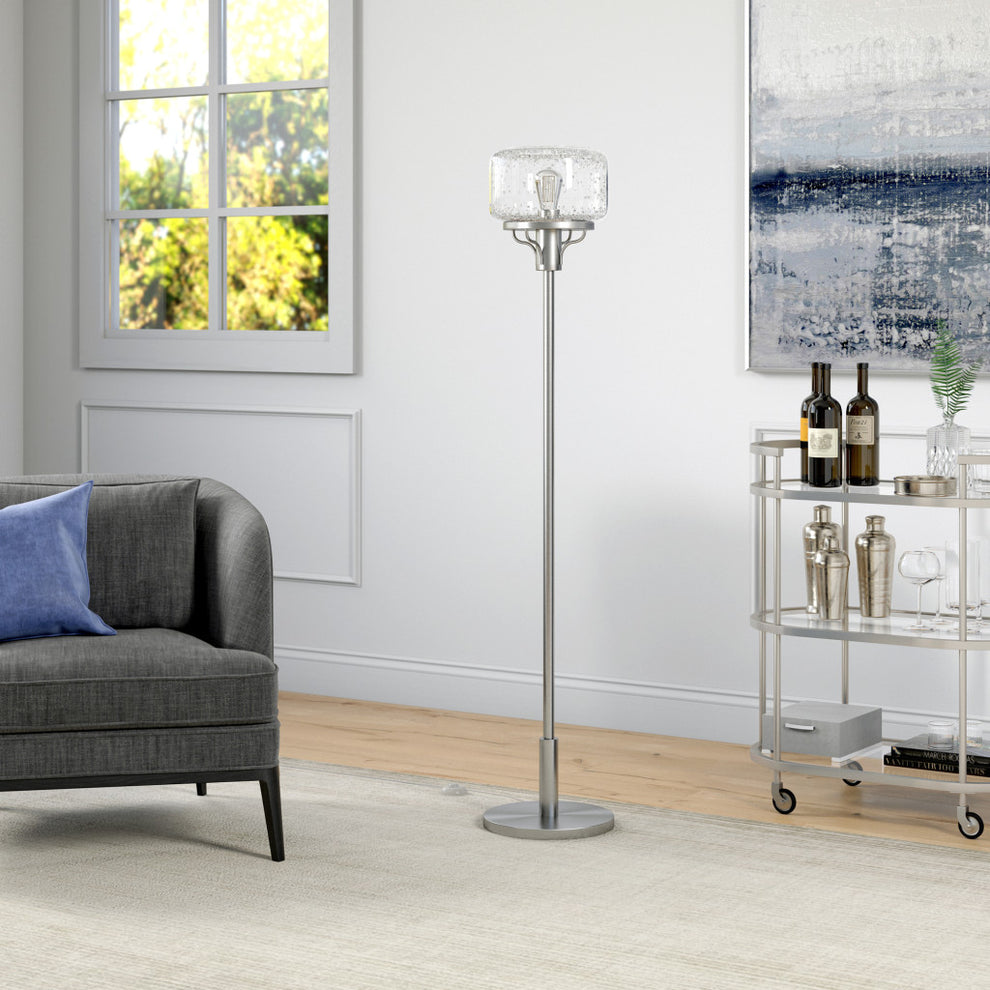 Nickel Novelty Floor Lamp With Clear Seeded Glass Globe Shade By Homeroots | Floor Lamps | Modishstore - 6