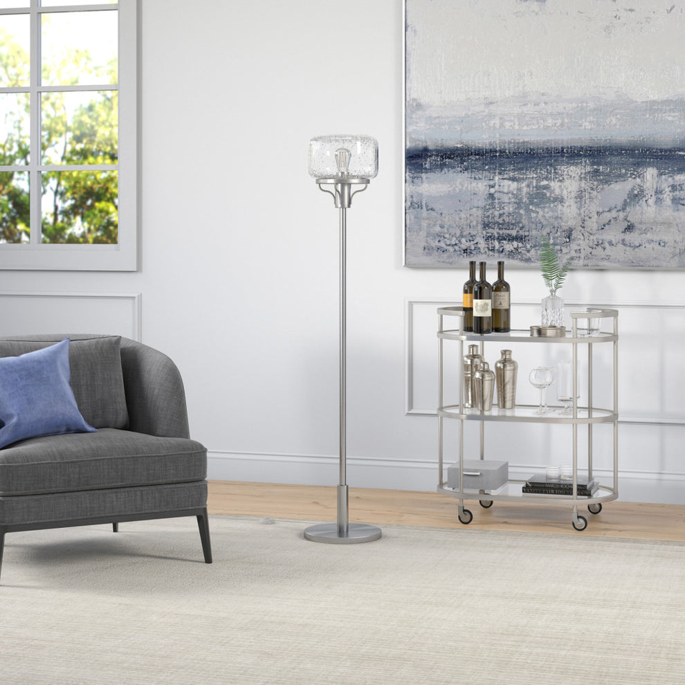 Nickel Novelty Floor Lamp With Clear Seeded Glass Globe Shade By Homeroots | Floor Lamps | Modishstore - 7