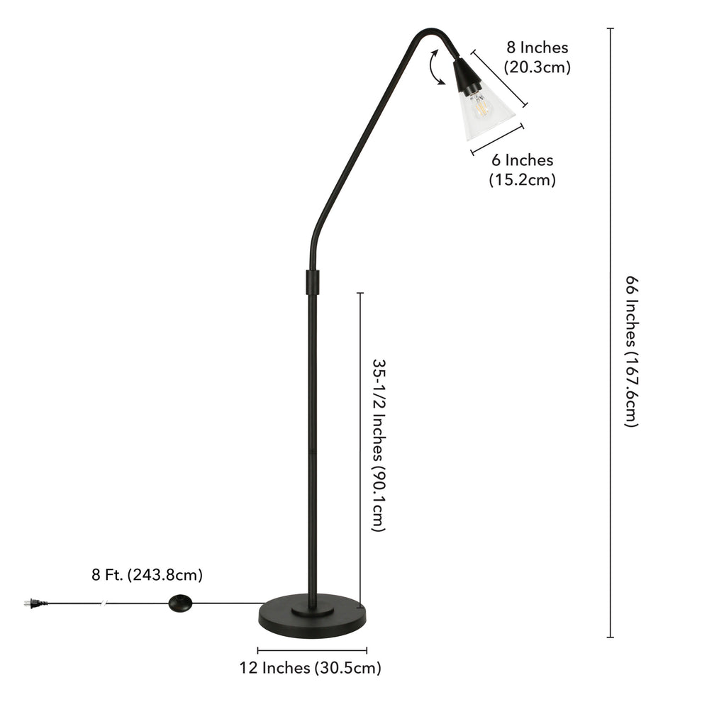 Black Reading Floor Lamp With Clear Transparent Glass Dome Shade By Homeroots | Floor Lamps | Modishstore - 8