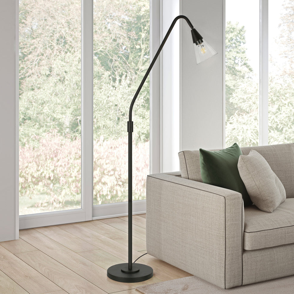 Black Reading Floor Lamp With Clear Transparent Glass Dome Shade By Homeroots | Floor Lamps | Modishstore - 6