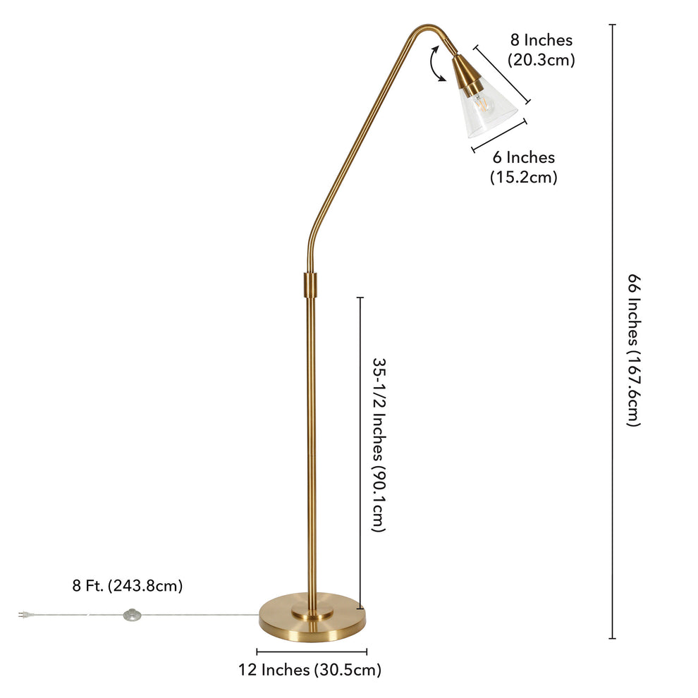 Brass Reading Floor Lamp With Clear Transparent Glass Dome Shade By Homeroots | Floor Lamps | Modishstore - 2