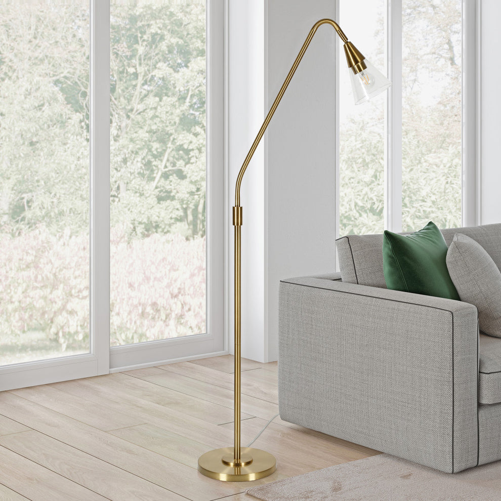 Brass Reading Floor Lamp With Clear Transparent Glass Dome Shade By Homeroots | Floor Lamps | Modishstore - 8