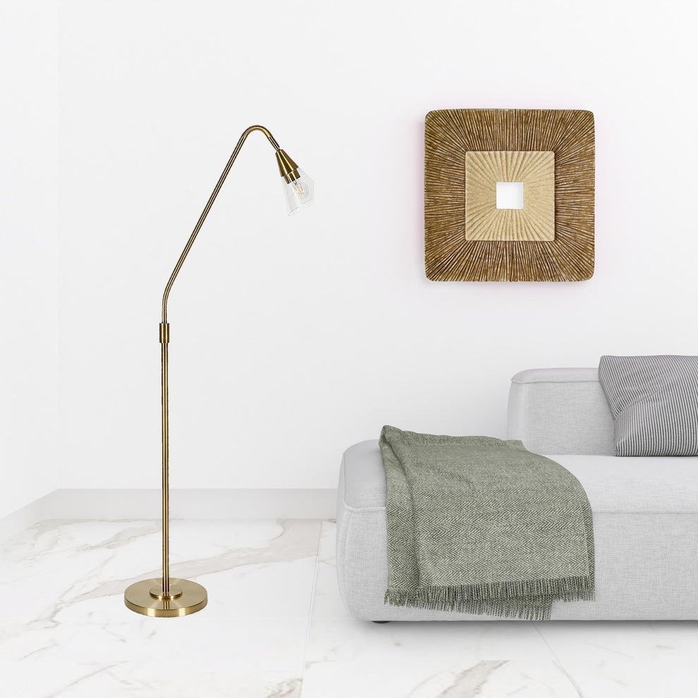 Brass Reading Floor Lamp With Clear Transparent Glass Dome Shade By Homeroots | Floor Lamps | Modishstore - 7