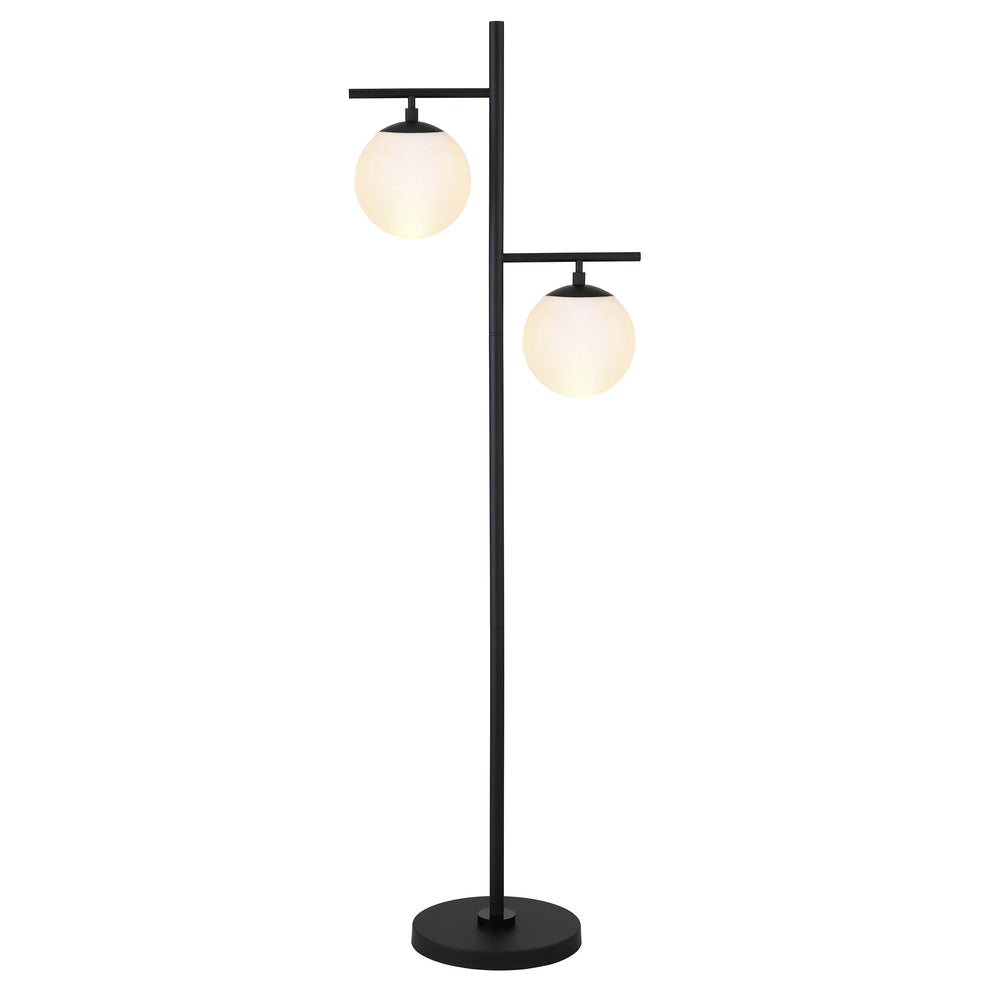 Black And White Two Light Tree Floor Lamp With White Glass Globe Shade By Homeroots | Floor Lamps | Modishstore - 7