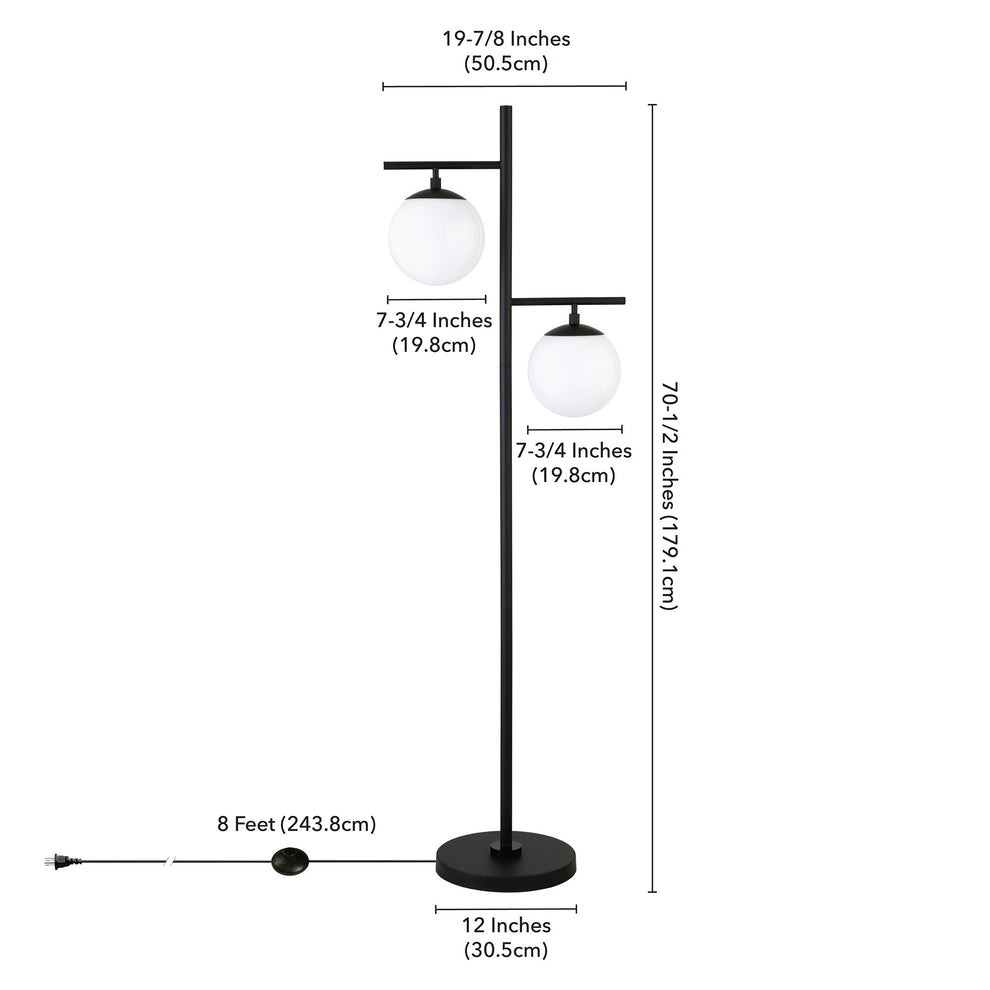 Black And White Two Light Tree Floor Lamp With White Glass Globe Shade By Homeroots | Floor Lamps | Modishstore - 6