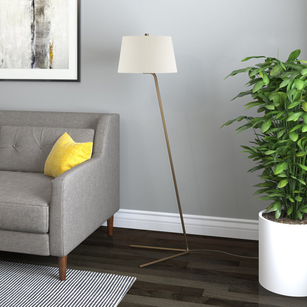 Brass Novelty Floor Lamp With White Frosted Glass Drum Shade By Homeroots | Floor Lamps | Modishstore - 6