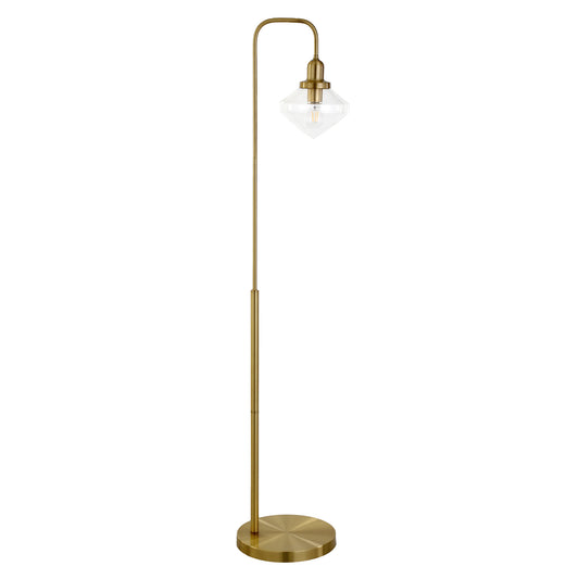 Brass Arched Floor Lamp With Clear Transparent Glass Shade By Homeroots | Floor Lamps | Modishstore - 1