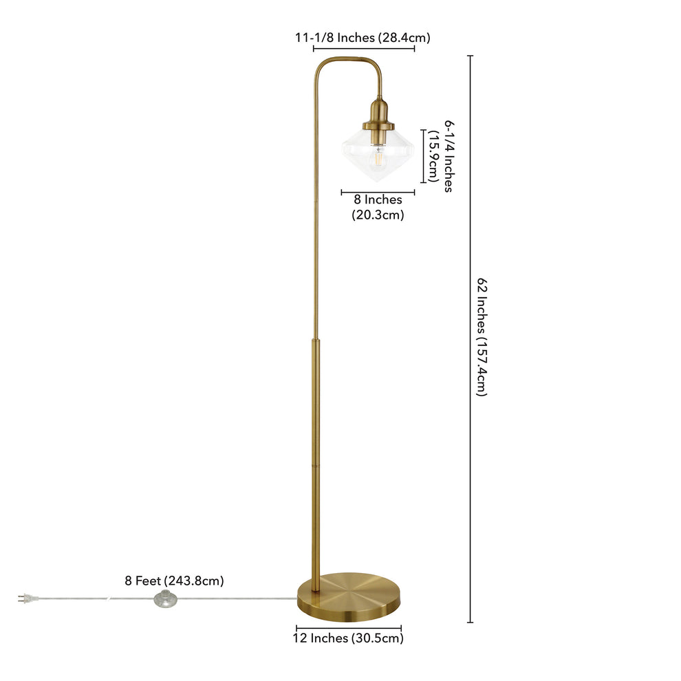 Brass Arched Floor Lamp With Clear Transparent Glass Shade By Homeroots | Floor Lamps | Modishstore - 8