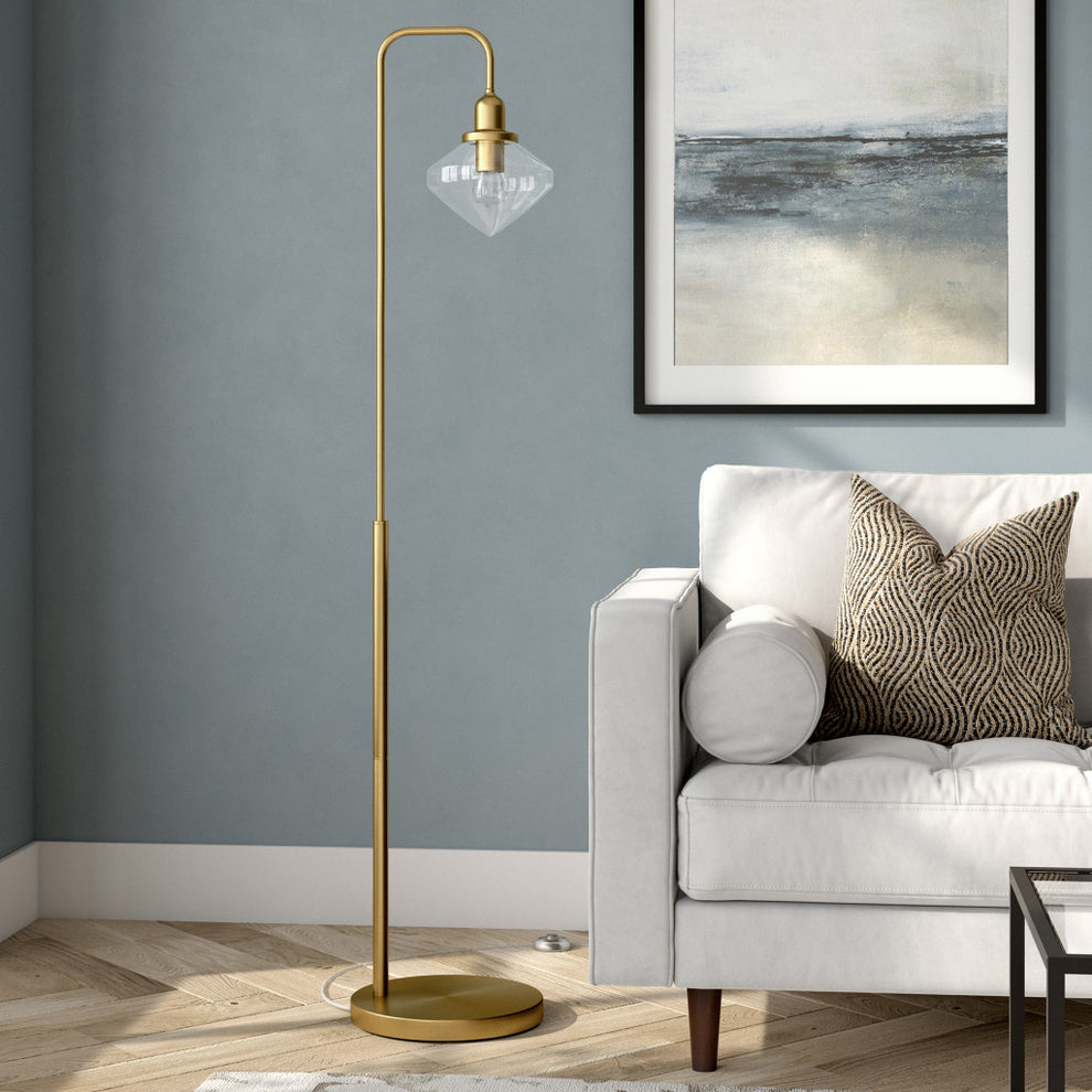 Brass Arched Floor Lamp With Clear Transparent Glass Shade By Homeroots | Floor Lamps | Modishstore - 6