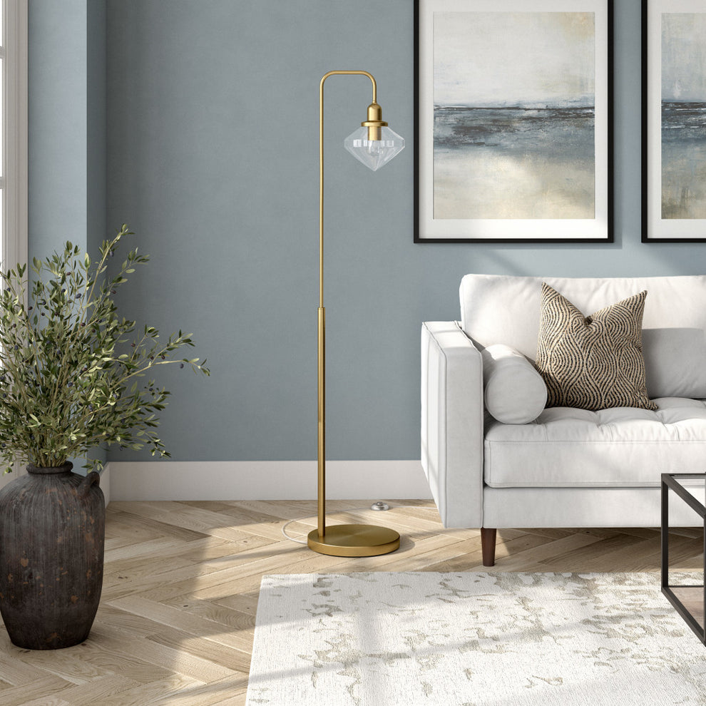 Brass Arched Floor Lamp With Clear Transparent Glass Shade By Homeroots | Floor Lamps | Modishstore - 7