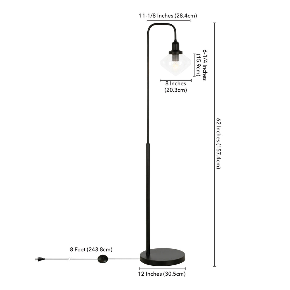 Black Arched Floor Lamp With Clear Transparent Glass Shade By Homeroots | Floor Lamps | Modishstore - 5