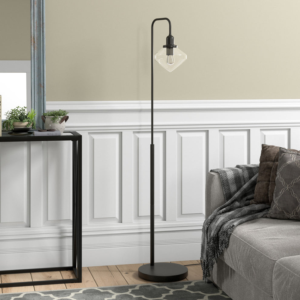 Black Arched Floor Lamp With Clear Transparent Glass Shade By Homeroots | Floor Lamps | Modishstore - 4