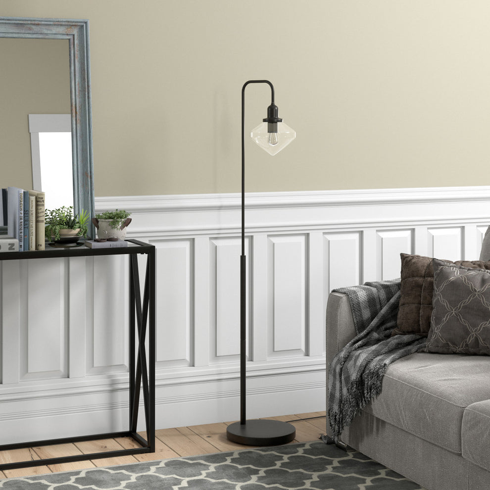 Black Arched Floor Lamp With Clear Transparent Glass Shade By Homeroots | Floor Lamps | Modishstore - 8