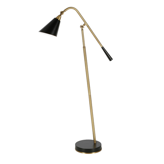 Black Swing Arm Floor Lamp With Black Cone Shade By Homeroots | Floor Lamps | Modishstore - 1