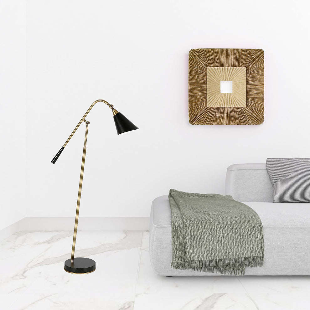 Black Swing Arm Floor Lamp With Black Cone Shade By Homeroots | Floor Lamps | Modishstore - 4