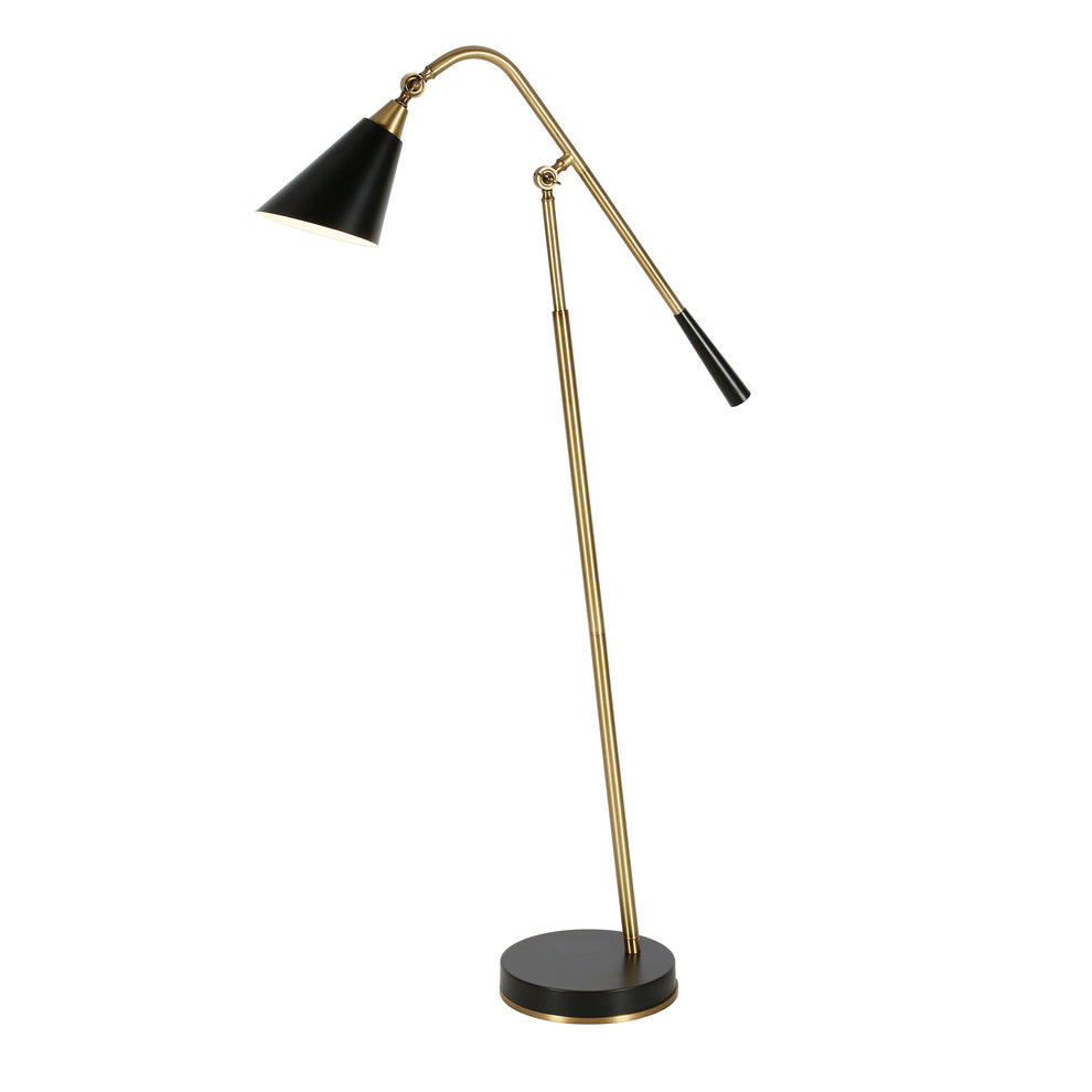 Black Swing Arm Floor Lamp With Black Cone Shade By Homeroots | Floor Lamps | Modishstore - 3