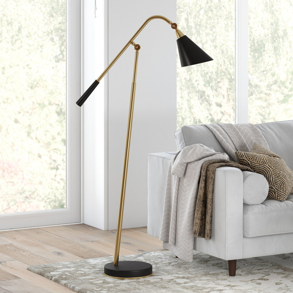 Black Swing Arm Floor Lamp With Black Cone Shade By Homeroots | Floor Lamps | Modishstore - 6