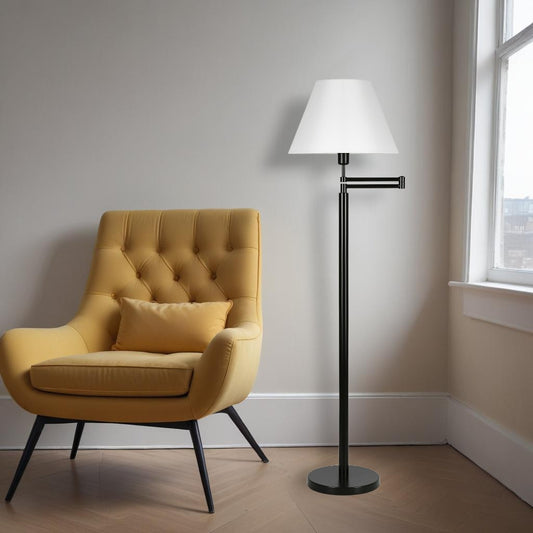 Black Swing Arm Floor Lamp With White Frosted Glass Empire Shade By Homeroots | Floor Lamps | Modishstore - 1