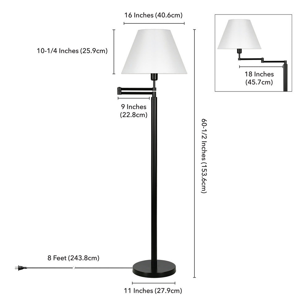 Black Swing Arm Floor Lamp With White Frosted Glass Empire Shade By Homeroots | Floor Lamps | Modishstore - 8