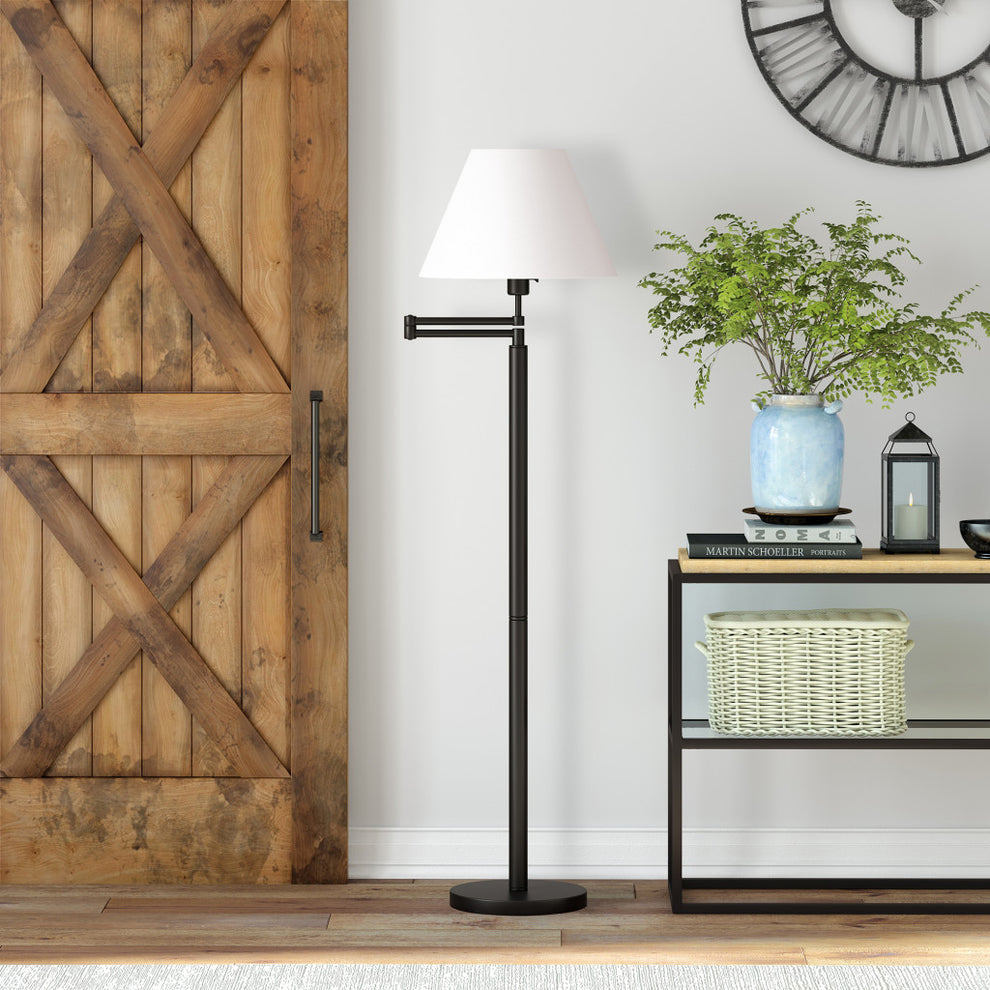 Black Swing Arm Floor Lamp With White Frosted Glass Empire Shade By Homeroots | Floor Lamps | Modishstore - 6