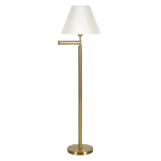 Gold And White Swing Arm Floor Lamp With White Fabric Empire Shade By Homeroots | Floor Lamps | Modishstore - 1