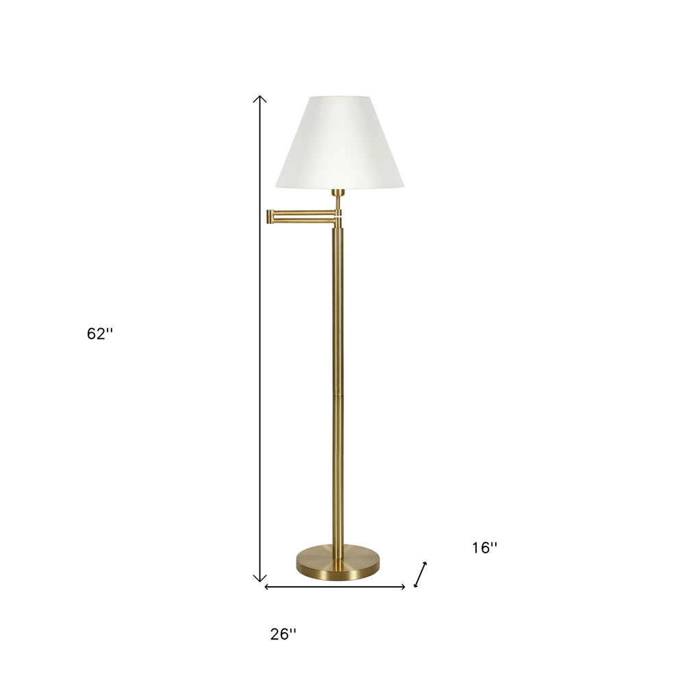 Gold And White Swing Arm Floor Lamp With White Fabric Empire Shade By Homeroots | Floor Lamps | Modishstore - 2