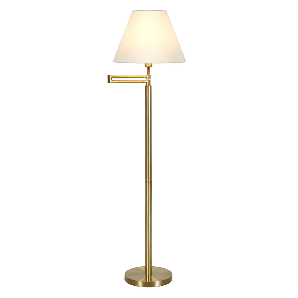 Gold And White Swing Arm Floor Lamp With White Fabric Empire Shade By Homeroots | Floor Lamps | Modishstore - 4