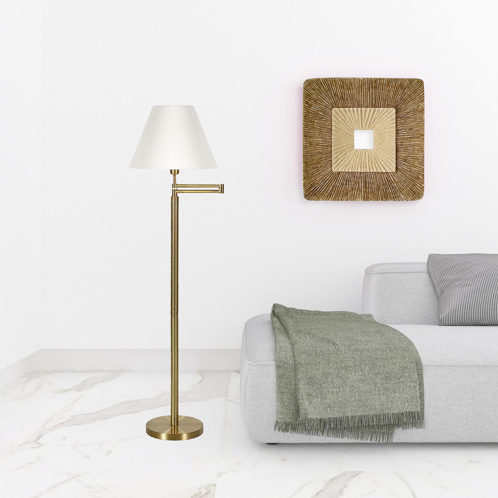 Gold And White Swing Arm Floor Lamp With White Fabric Empire Shade By Homeroots | Floor Lamps | Modishstore - 5