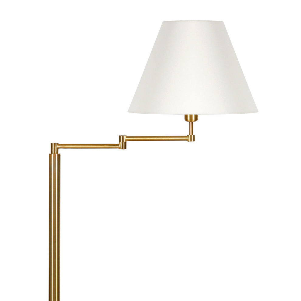 Gold And White Swing Arm Floor Lamp With White Fabric Empire Shade By Homeroots | Floor Lamps | Modishstore - 6