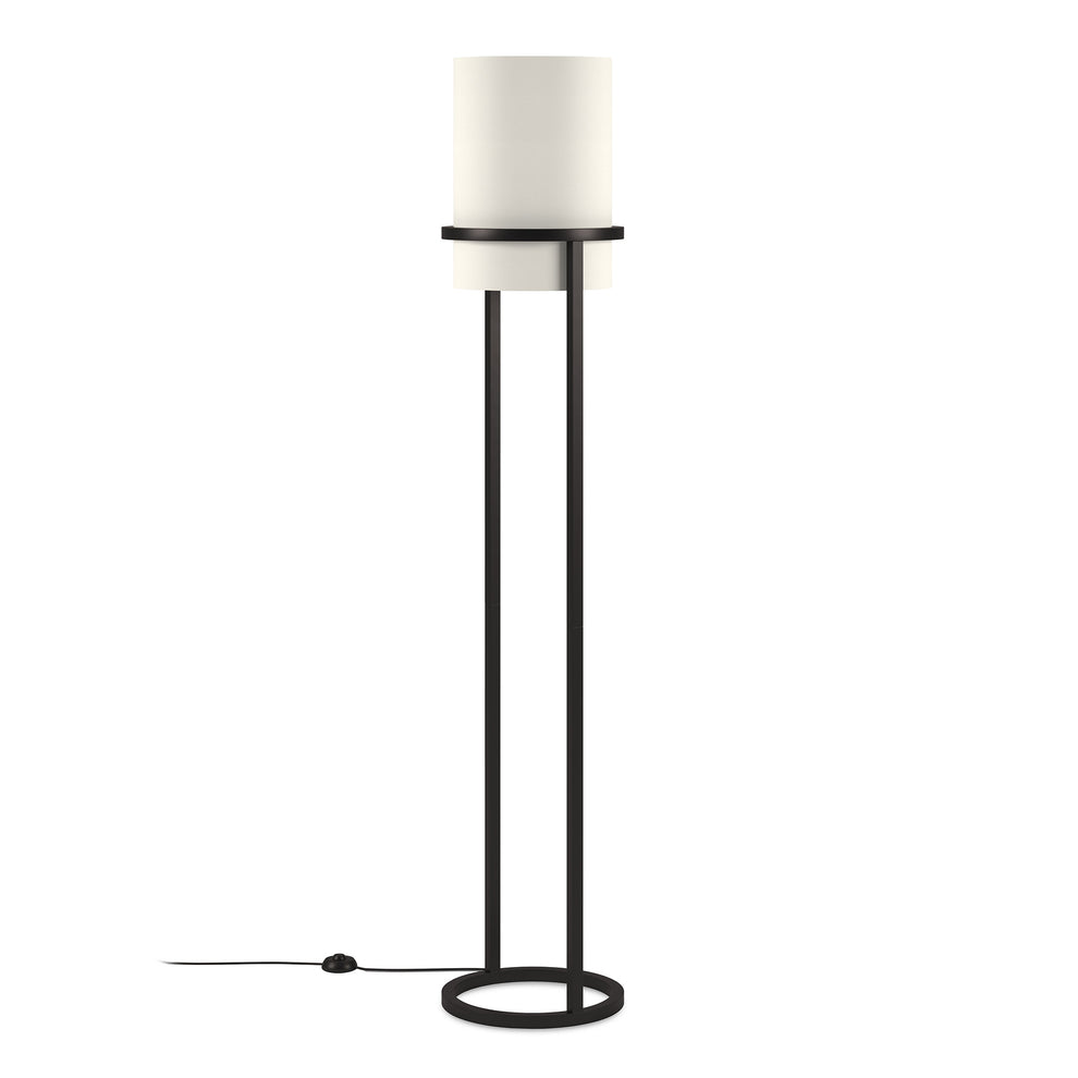 Black Column Floor Lamp With White Fabric Drum Shade By Homeroots | Floor Lamps | Modishstore - 3