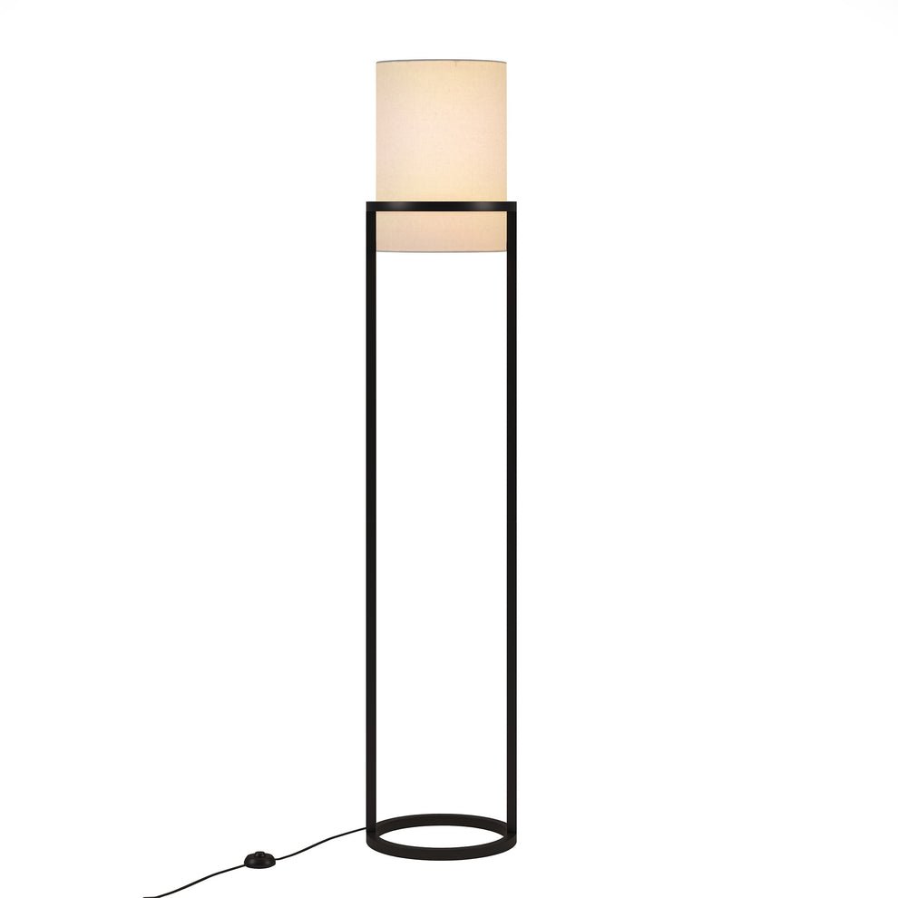Black Column Floor Lamp With White Fabric Drum Shade By Homeroots | Floor Lamps | Modishstore - 4