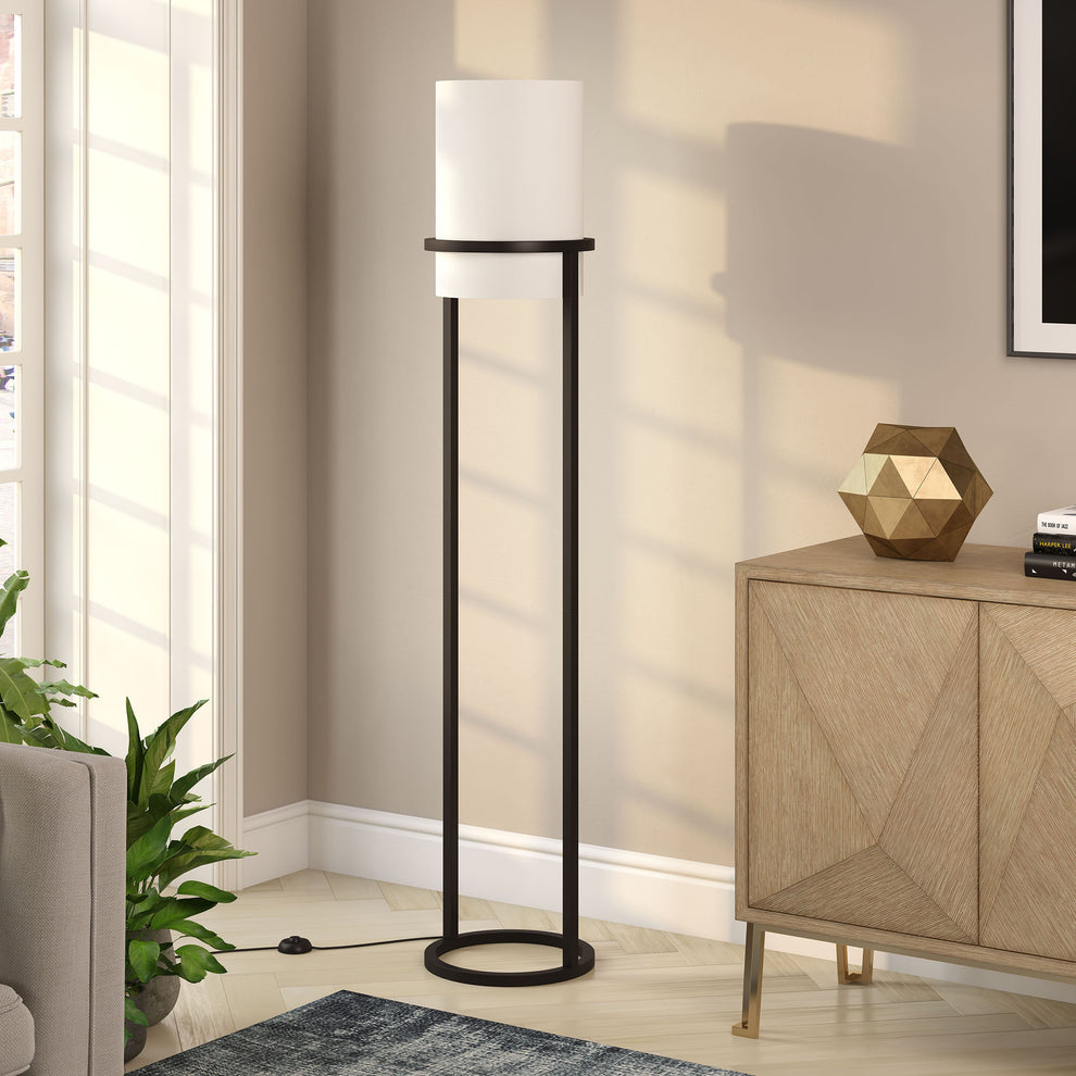 Black Column Floor Lamp With White Fabric Drum Shade By Homeroots | Floor Lamps | Modishstore - 5