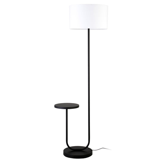Black Tray Table Floor Lamp With White No Pattern Frosted Glass Drum Shade By Homeroots | Floor Lamps | Modishstore - 1
