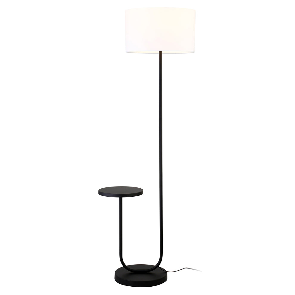 Black Tray Table Floor Lamp With White No Pattern Frosted Glass Drum Shade By Homeroots | Floor Lamps | Modishstore - 7