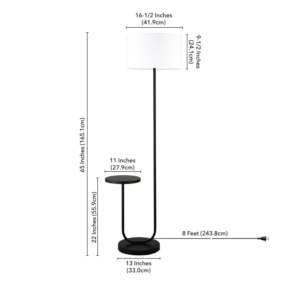 Black Tray Table Floor Lamp With White No Pattern Frosted Glass Drum Shade By Homeroots | Floor Lamps | Modishstore - 5