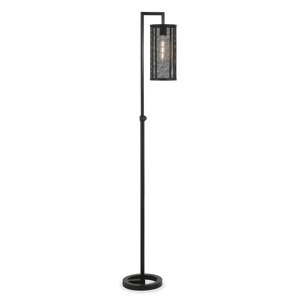 Black Floor Lamp With Black Mesh Metal Cylinder Shade By Homeroots | Floor Lamps | Modishstore - 2