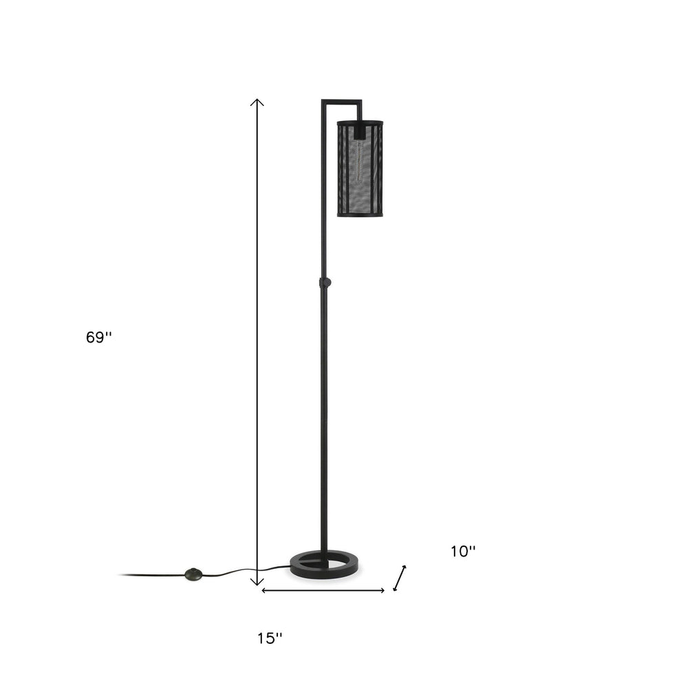 Black Floor Lamp With Black Mesh Metal Cylinder Shade By Homeroots | Floor Lamps | Modishstore - 6