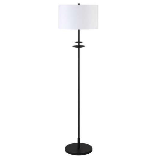 Black Traditional Shaped Floor Lamp With White Frosted Glass Drum Shade By Homeroots | Floor Lamps | Modishstore - 1