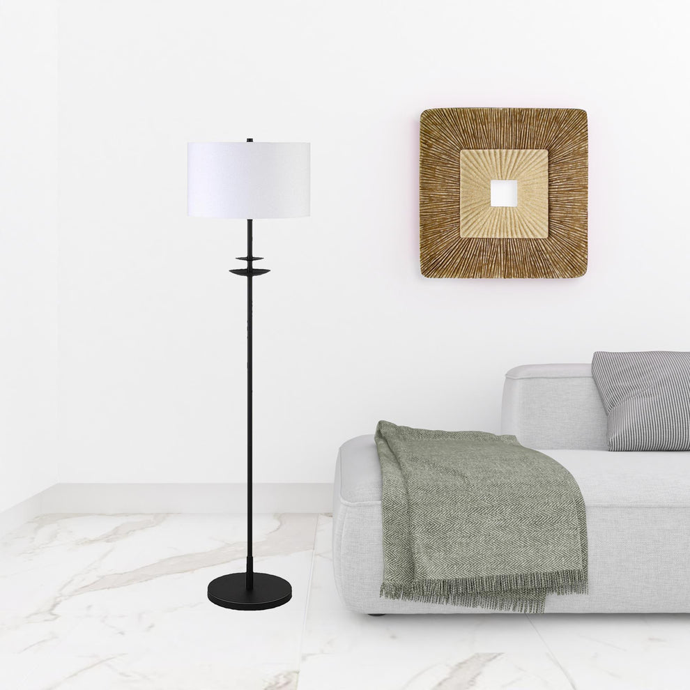 Black Traditional Shaped Floor Lamp With White Frosted Glass Drum Shade By Homeroots | Floor Lamps | Modishstore - 2
