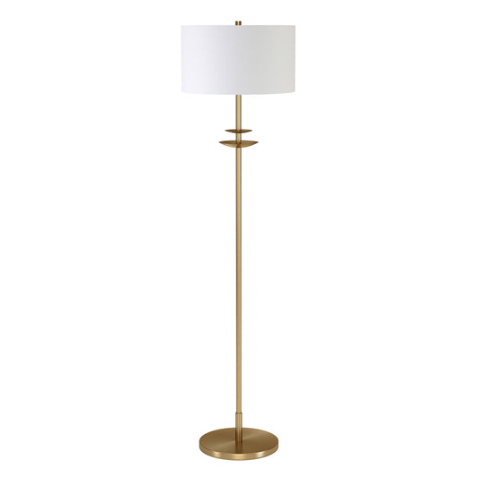 Brass Traditional Shaped Floor Lamp With White Frosted Glass Drum Shade By Homeroots | Floor Lamps | Modishstore - 1